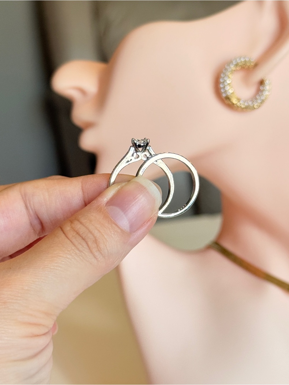 S925 Sterling Silver Cubic Zirconia Engagement Ring Set